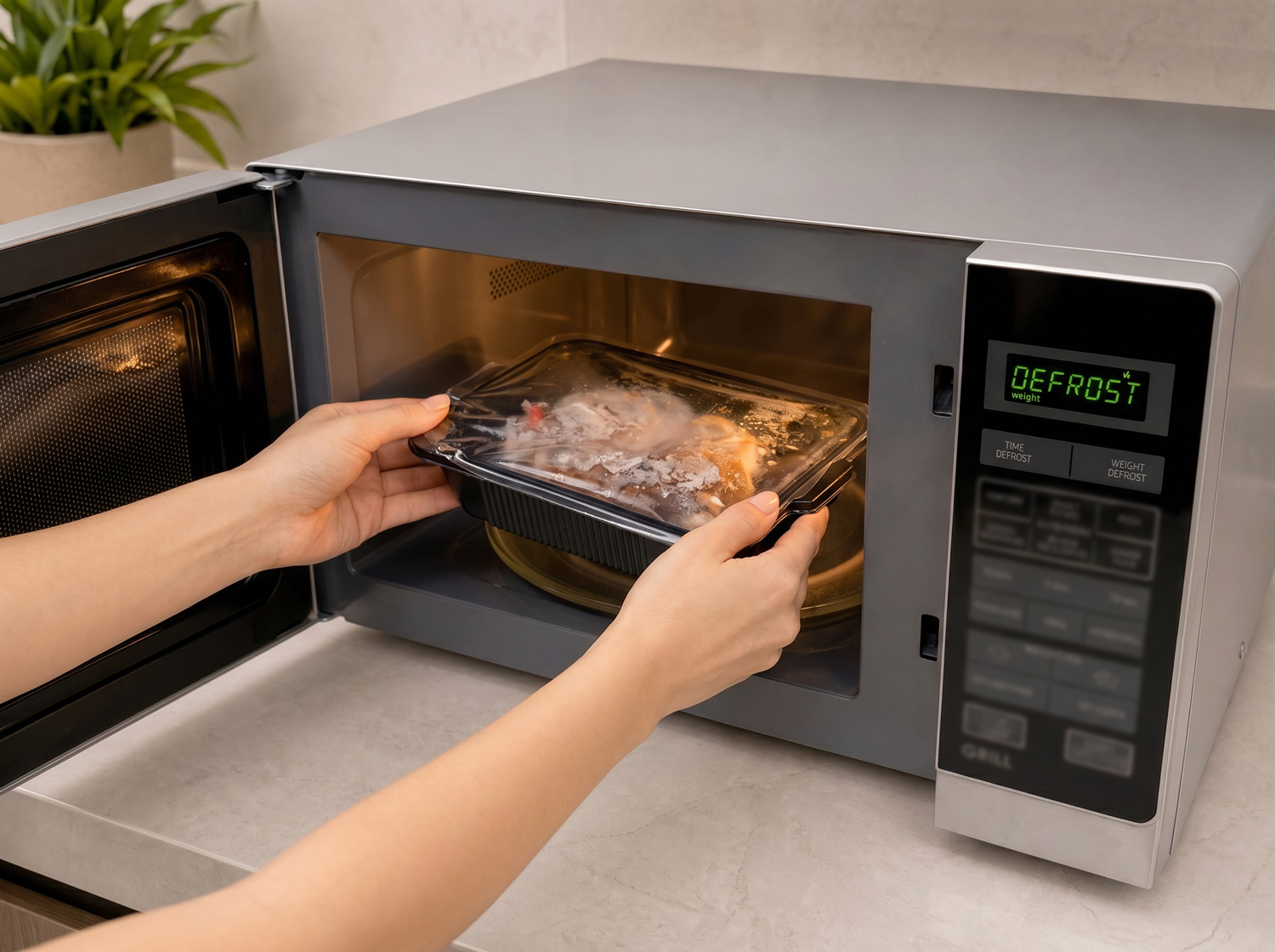 Defrosting a FreshToGo! tray in the microwave