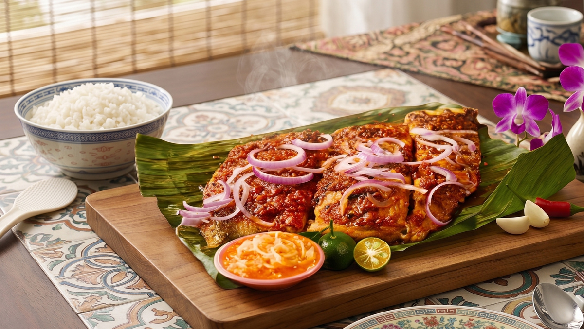 Plated grilled sambal seafood, ready to feast